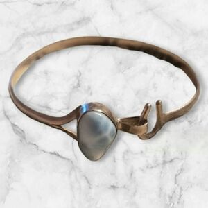 Vintage Sky Blue Larimar Semi-Prec Stone .925 Sterling Silver Bangle Bracelet